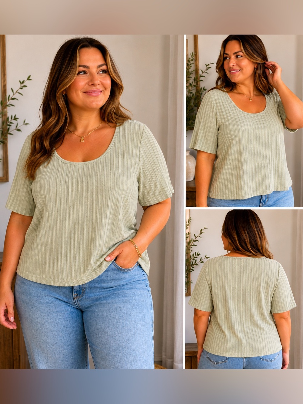 Women's Scoop Neck Short Sleeve Top in Light Sage NWT